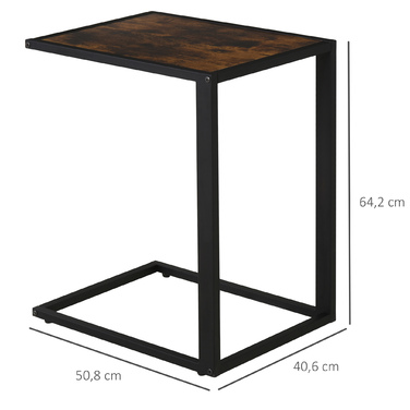 Журнальний столик HOMCOM C-Shape Журнальний столик Стіл Металевий МДФ Rustic-Brown 40,6 x 50,8 x 64,2 см для вітальні