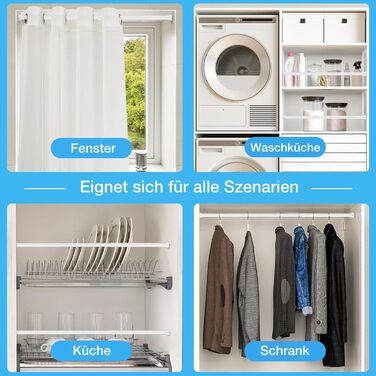 Штанга для карниза без свердління 76-165 см. Телескопічна штанга для душу, штанга для штор, вішалка для одягу, натяжна штанга, регульована для ванної кімнати, вікна, кухні, шафи (59-118 см, білий)