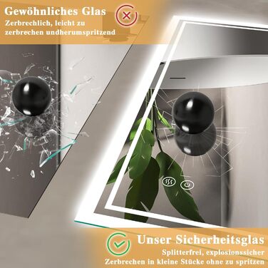 LED дзеркало для ванної кімнати з підсвічуванням 40 x 60 см – Antifog, 3 кольори, регулювання яскравості, подвійний сенсорний вимикач, пам'ять при відключенні електроенергії, монтаж на гачки, квадратна форма