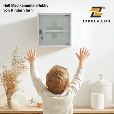 Медичний шафка Zedelmaier з нержавіючої сталі, 4 відділення, аптечний шафка, для ванної кімнати, навісний, з замком, 57 x 27 x 12 см, білий