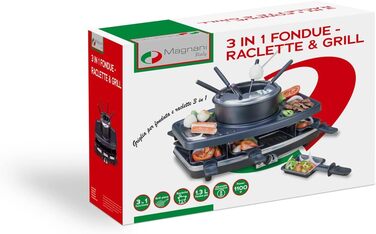 Набір для раклет, фондю та гриль MAGNANI 3 в 1 на 8 осіб з регулюванням температури, виделки та сковорідки, 1100W, антипригарне покриття