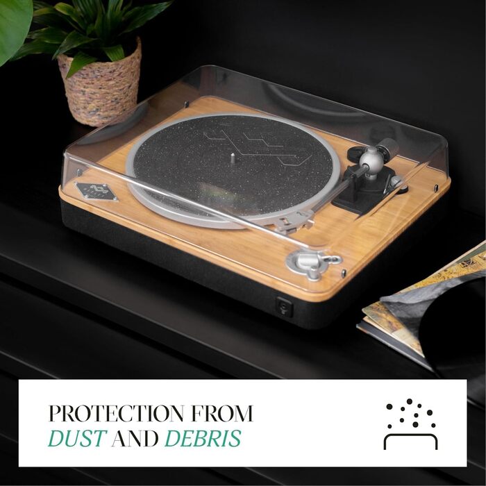 Бездротовий програвач вінілу House of Marley Stir It Up Bluetooth, екологічний, 33/45 об/хв, з попереднім підсилювачем, голівкою Audio-Technica, корпус з бамбука, з кришкою від пилу