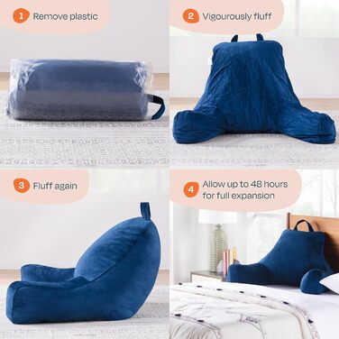 Подушка для читання Linenspa з подрібненим пінополіуретаном (Memory Foam), спинка для сидіння в ліжку, для читання, ігор, перегляду телевізора – подушка-стілець з підлокітниками, ідеальна для гуртожитків, темно-синій, стандартний розмір