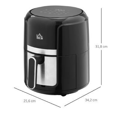 HOMCOM Горизонтальний фритюрниця з гарячим повітрям на 4 л, Airfryer з 12 програмами, таймером на 60 хв, антипригарним кошиком, 1300 Вт фритюрниця без олії, з захистом від перегріву, LED-сенсорним дисплеєм, Чорний | Aosom
