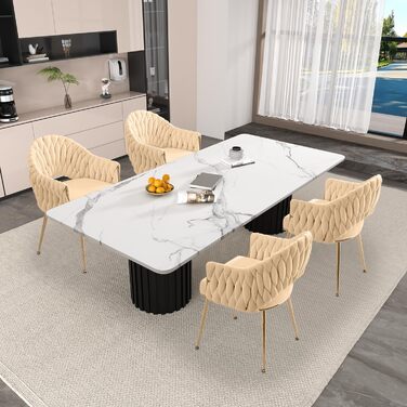 Елегантні обідні стільці Samt 2 шт. з підлокітниками, для вітальні, кухні, балкону. Білий (Бежевий)