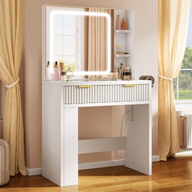 Дзеркальний туалетний столик YITAHOME з LED-підсвічуванням, білий, 115x40x134 см