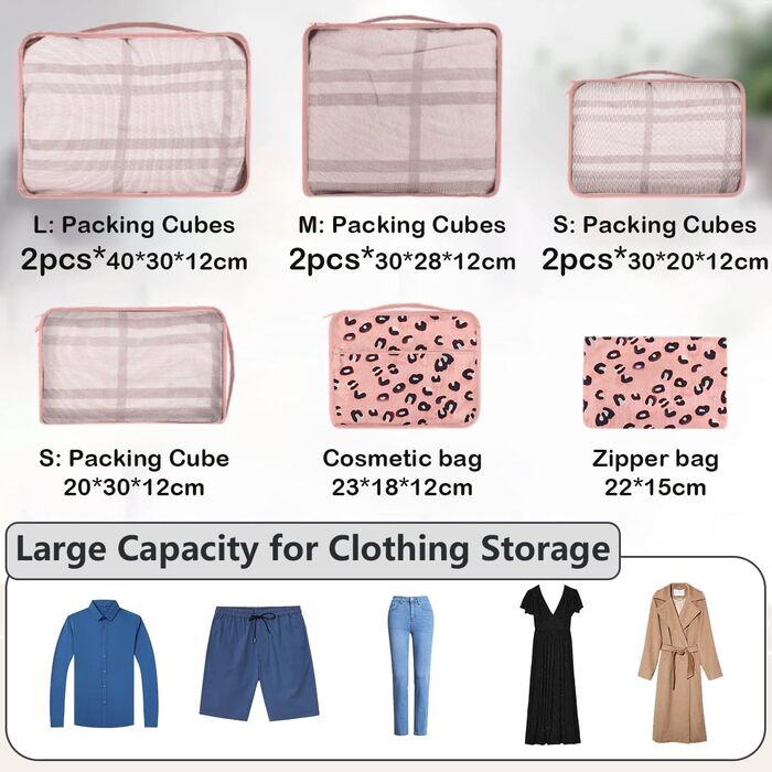 Набір органайзерів для валізи 12 предметів, водонепроникні пакувальні куби для подорожей та зберігання речей, принт леопард
