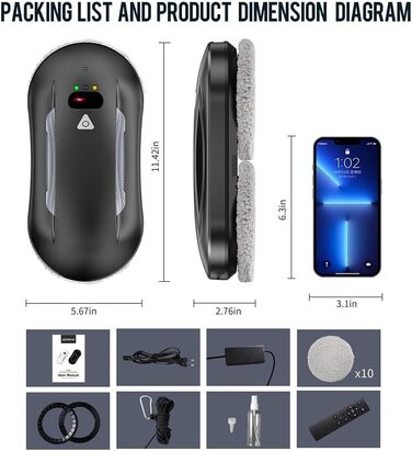 Робот для миття вікон Oamger 5600Pa з подвійним розпиленням, пультом керування та системою розумної навігації | Для внутрішніх та зовнішніх вікон