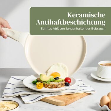 Сковорода для млинців Redchef 30 см з індукційним дном, керамічне антипригарне покриття, для млинців, омлетів, стійка до подряпин, придатна для миття в посудомийній машині, бежевого кольору