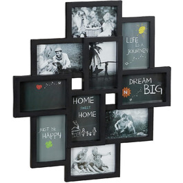 Рамка для фотографій Relaxdays колажі, для 10 фотографій, портретна або альбомна, настінна пластикова рамка, в х Ш 55 х 50 см, (чорний)