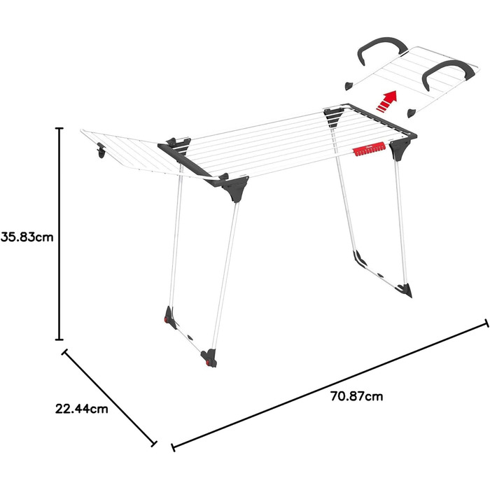Сушильна стійка Vileda Premium 2в1, довжина сухої волосіні 18 м, подвійне використання завдяки знімному крилу