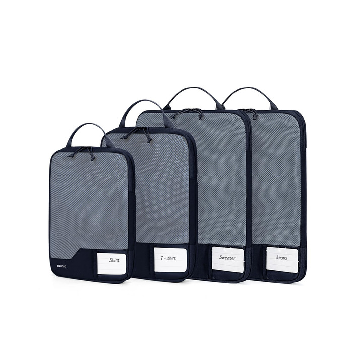 Набір компресійних органайзерів для валізи та рюкзака ECOHUB, 4 шт, з мітками та сіткою, темно-синій