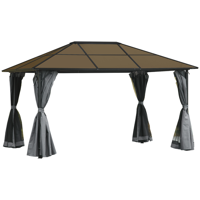 Намет для вечірок Outsunny Gazebo 4x3 м з бічними панелями та сітчастими бортами, дах ПК з алюмінію темно-сірого кольору