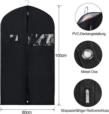 4 містка сумка для одягу 60x100 см, чохол для костюма, пилозахисні мішки для одягу, високоякісна сумка для транспортування костюмів, дихаюча сумка для костюмів для зберігання костюмів, жакетів та суконь, BOMEI PACK