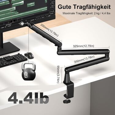 Стрічка-тримач для мікрофона Aokeo AK-55 для столу, низькопрофільна, регульована, сумісна з Aokeo Yeti, Snowball iCE, HyperX QuadCast, Elgato Wave