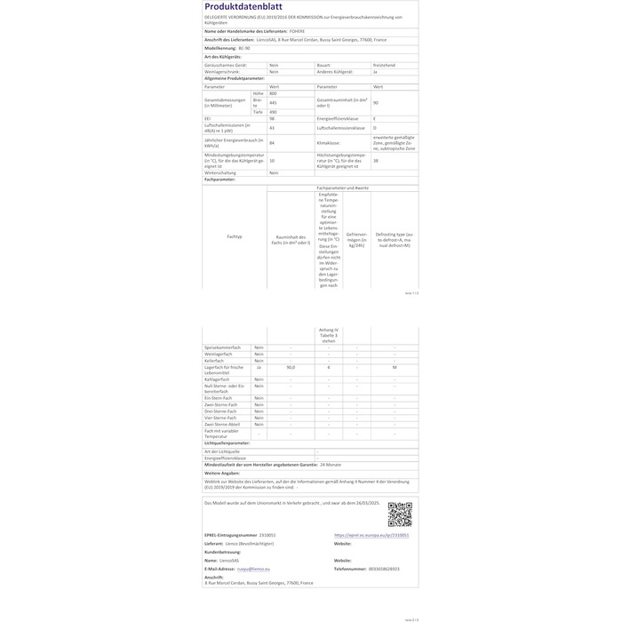 Компактний холодильник FOHERE на 90л з морозильною камерою, відділенням для овочів та 7 рівнями регулювання температури, чорний