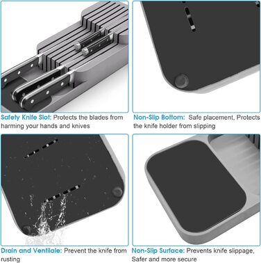 Покращений ножовий блок для висувного ящика, двоступеневий ніж-органайзер з прорізами, що вміщає 9 ножів, ножовий блок з анти-