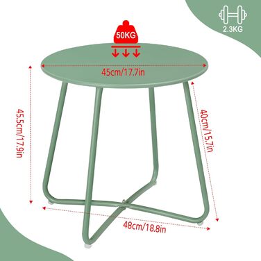 Круглий журнальний столик, метал, Ø48xH45 см, зелений, для вітальні, балкона, тераси, саду