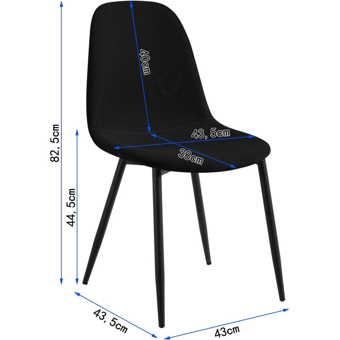 Обідні стільці Lestarain Набір з 4 шт. , зручні м'які стільці, скандинавські, вельветові, чорні, металеві ніжки