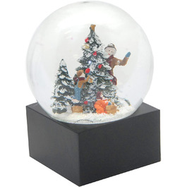 Снігова куля для прикраси різдвяної ялинки в чистому чорному кольорі на п'єдесталі, діаметр 100 мм