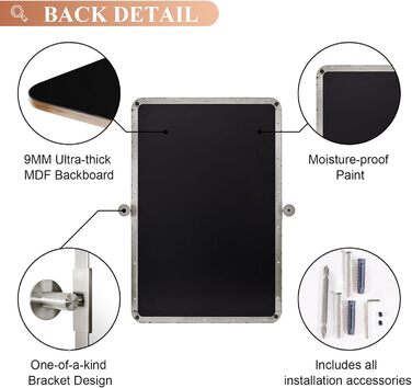 Дзеркало для ванної кімнати MOON MIRROR, прямокутне, з металевим каркасом, 50,8 x 71,1 см, чорне (нікель, 81.3 x 61 см)