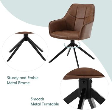 Крісла для їдальні WOLTU, набір 2 шт., поворотні, для кухні, вітальні, оббивка з жаккарду та корду, з металевими ніжками, світло-коричневі, штучна шкіра