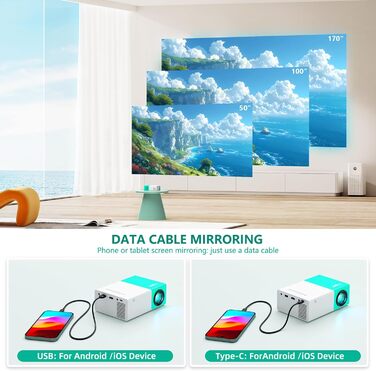 Портативний проєктор Mini Beamer YG300PlusMax: LED Pico проєктор для кінотеатру вдома, на вулиці. Підтримка USB, HDMI, Type-C, з пультом ДУ