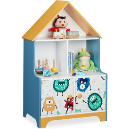 Дитяча полиця Relaxdays, 5 відділень для іграшок, мотив монстра, HWD 100 x 63,5 x 40 см, полиця для дитячої кімнати з дверцятами, барвиста