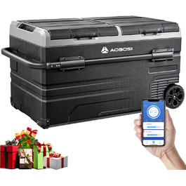 Компресорна холодильна сумка AAOBOSI з двома зонами, 115L, з Wi-Fi, USB, 12/24/240V, -20°C до 20°C для авто, вантажівки, човна, кемпінгу