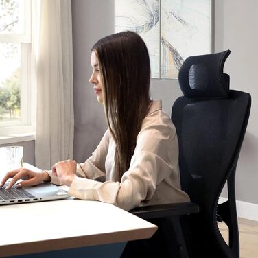 Ергономічне офісне крісло з підголівником та поперековою підтримкою, поворотне, з регульованими підлокітниками, чорне, для дому та офісу