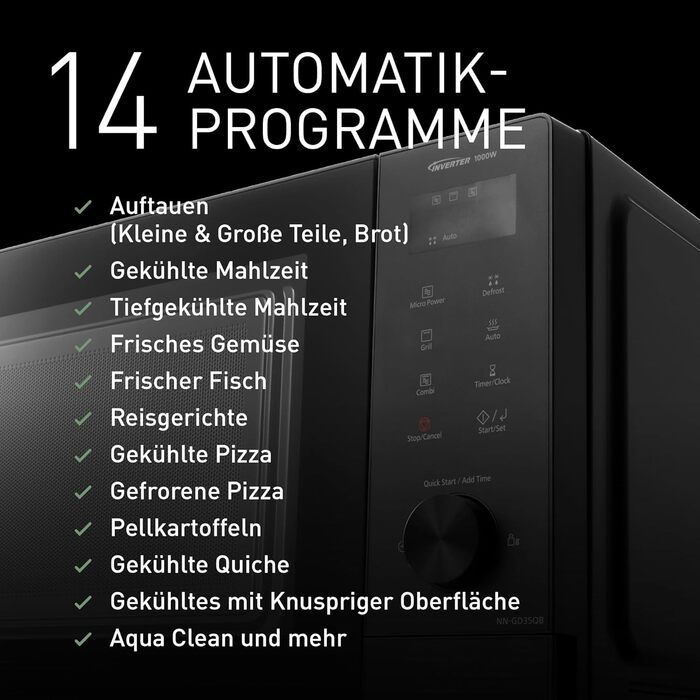 Мікрохвильова піч Panasonic NN-GD35HBGTG з грилем та функцією пару (23 л, 1000 Вт, чорна) - Комбінована мікрохвильова піч з піца-панеллю