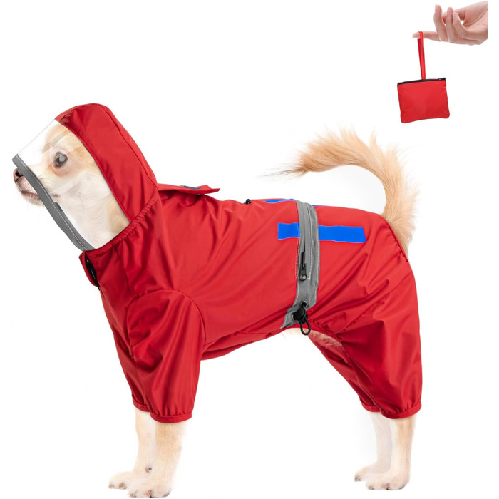 Макінтош для собак SlowTon, водонепроникний та світловідбиваючий, з капюшоном, для собак (M, червоний)