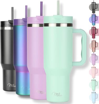 Термокружка Milu 1200 мл з трубочкою та ручкою – термокружка для подарунку жінкам та чоловікам | Подарунок на День батька, День матері, для дідуся та бабусі | Колір: Mellow Mint
