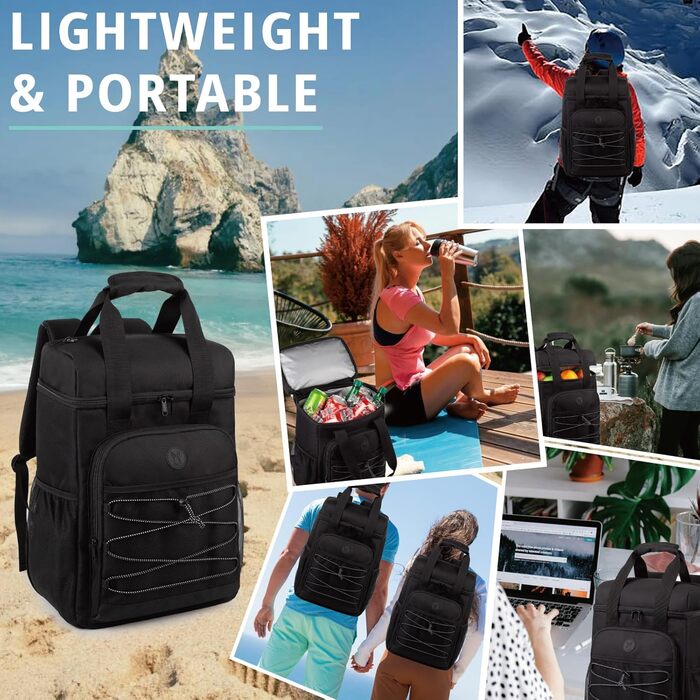 Чорний рюкзак-холодильник з м'якою ручкою, легкий та ізольований, велика місткість, для пляжу, кемпінгу, пікніка, риболовлі та походів