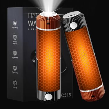 Електричний гріє для рук з ліхтариком, 2 шт., 5000mAh, магнітний, 5 температурних режимів, портативний, для жінок, зимовий подарунок, для зимових видів спорту, indoor/outdoor, чорний та помаранчевий