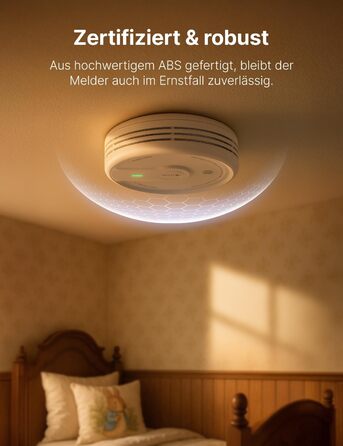 X-Sense Розумний димовий датчик з Wi-Fi, EN 14604, нічний режим, 10 років служби, змінна батарея, керування через додаток, XS0E-iR, білий