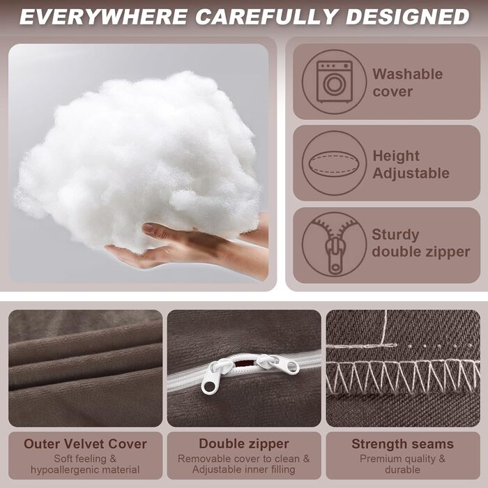 Вагітний подушка J-подібної форми, подушка для годування, подушка для підтримки тіла, подушка для вагітних знімний чохол, 140x70 см (Коричневий, Велюр)