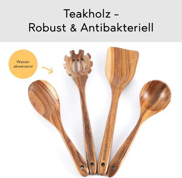 Набір кухонних помічників з дерева (9 шт.): щипці для гриля, вінчик, лопатка, ложка, шумовка. Матеріал: теак.