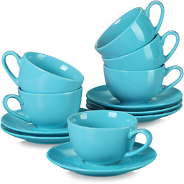 Набір порцелянових кавових чашок LOVECASA, 12 предметів, синя серія, 230 мл, з блюдцями для еспресо та капучино на 6 персон