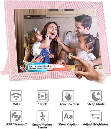 Цифровий фоторамка Cytem 10.1 дюйма з Wi-Fi, 32GB, сенсор руху, автоматичне поворотом, IPS 16:10 дисплей, сенсорний екран (рожевий)