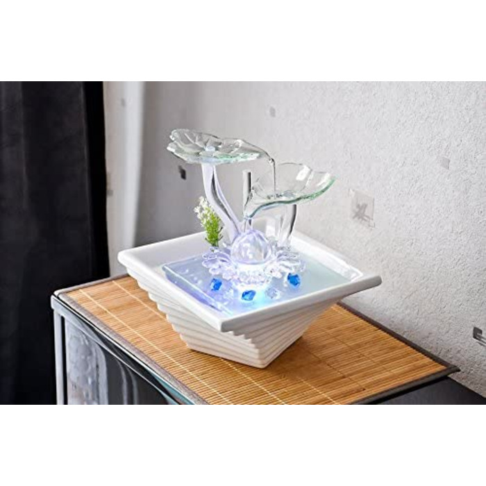 Внутрішній фонтан з кераміки та скла, декор для медитації, чаша Zen, подарунок, 20x23x23 см, Salt Range Pakistan Zen'light (Flower)