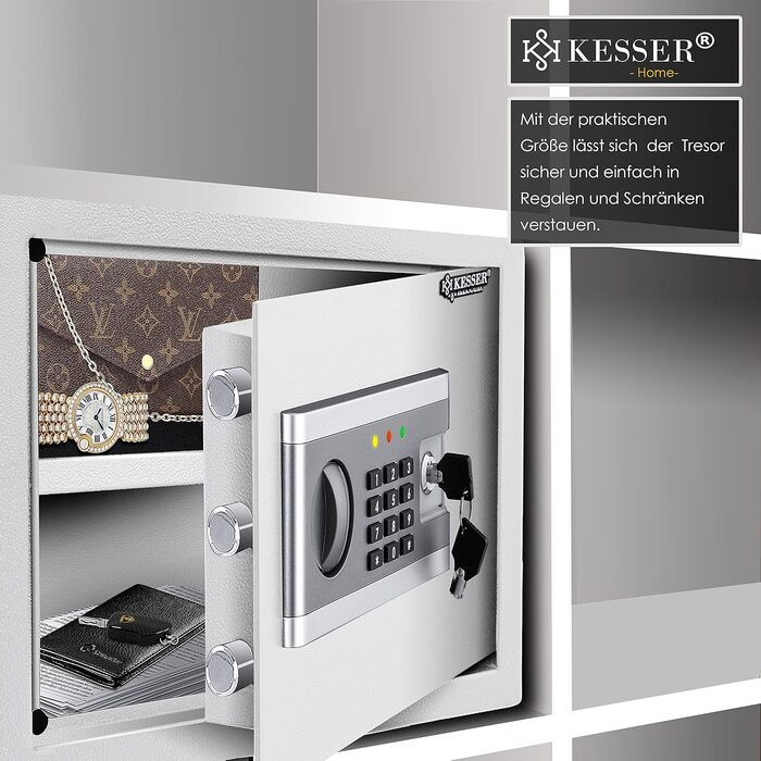 KESSER® Електронний сейф | 38x30x30 см | з батарейним блоком | Вбудоване освітлення | Сейф для підлоги та стіни | Меблевий сейф | Срібний