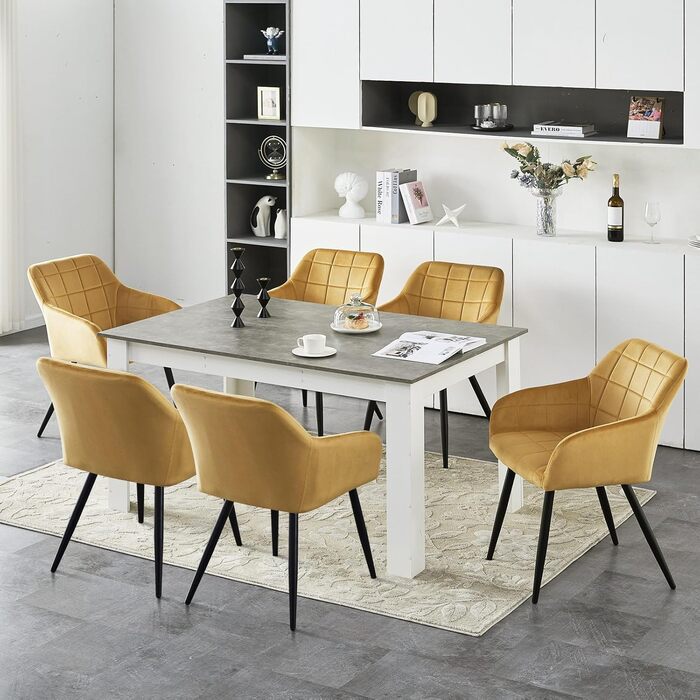 CLIPOP Комплект стільців для їдальні (6 шт.) з підлокітниками, м'яке сидіння з штучної шкіри, для кухні, вітальні, їдальні, колір: Тюльпан Золотий
