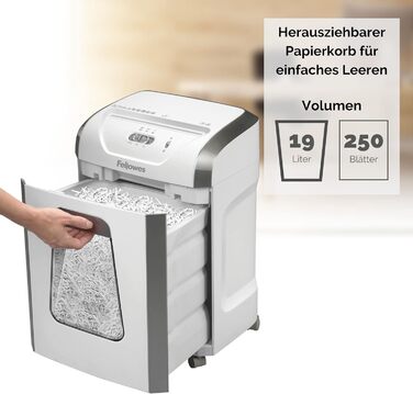 Fellowes знищувач паперу P4, 12 листів, перехресне різання, 19 л кошик, для офісу та дому, FS-12C, знищення кредитних карт, білий