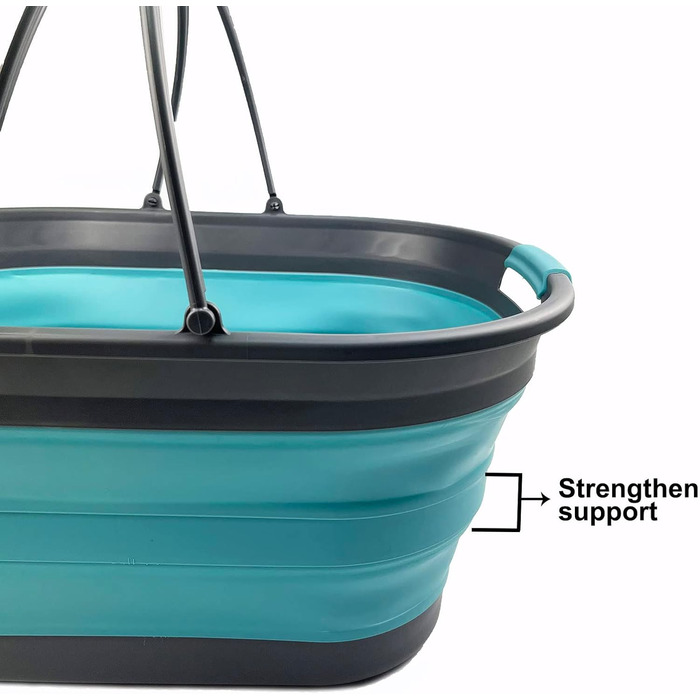 Пластиковий розбірний кошик для білизни - Овальна ванна/кошик - Складний контейнер для зберігання - Портативна ванна для прання - Компактний кошик для білизни (сірий/кришталево-синій), 38L