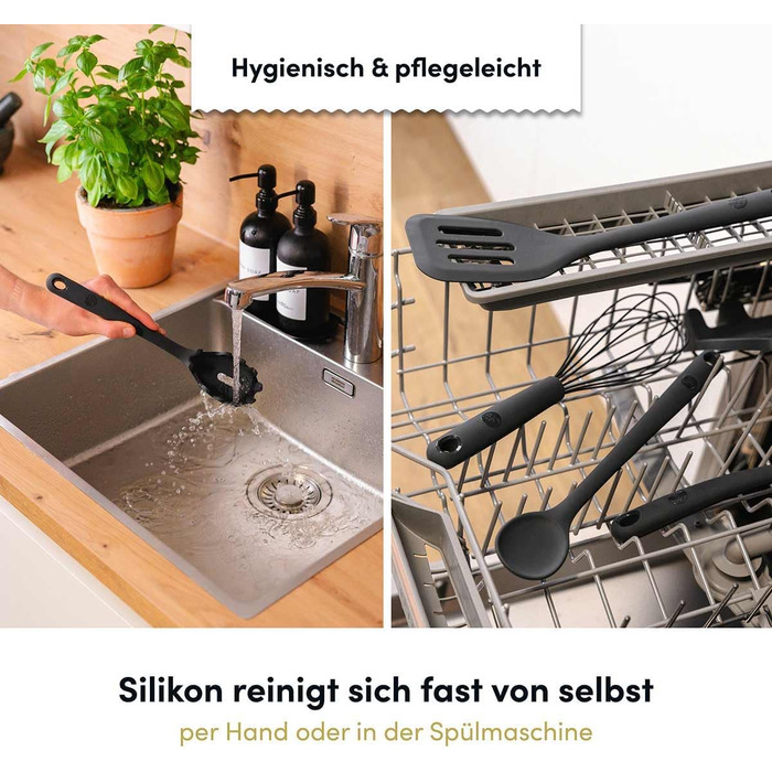 Набір кухонних аксесуарів Hoffmann Küchenhelfer-Set, 6 предметів, антрацит, силікон, нержавіюча сталь, антипригарне покриття