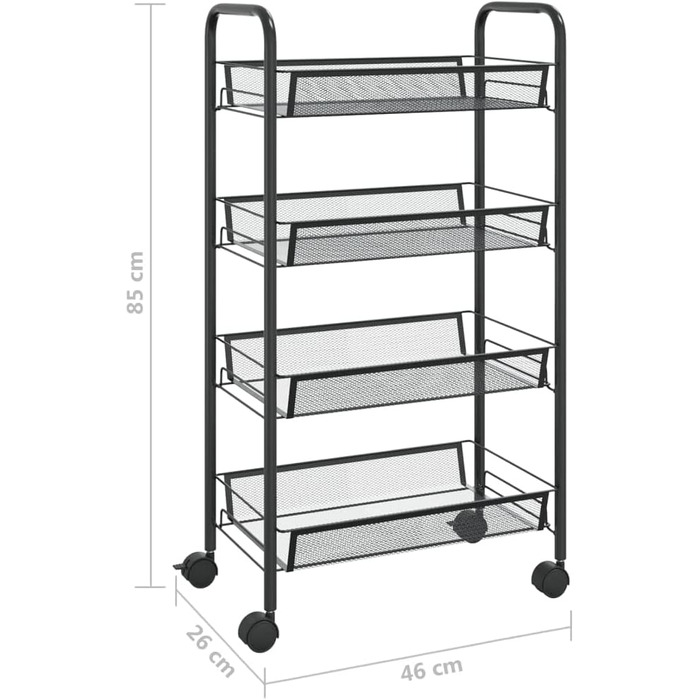 Візок для сервірування AUVYI 4 яруси Кухонна полиця з колесами та знімними сітчастими кошиками, 46x26x85 см (чорний)
