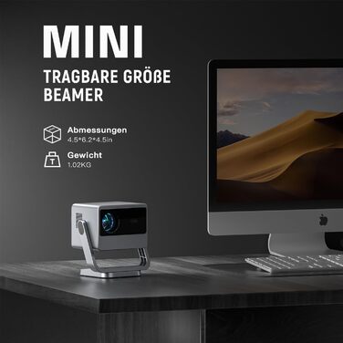 Проектор VOPLLS B-21000L 4K з автофокусом та корекцією трапецеїдальних спотворень, 28000 люмен, WiFi6, Bluetooth, Dolby Audio, Full HD 1080P, для дому та вулиці