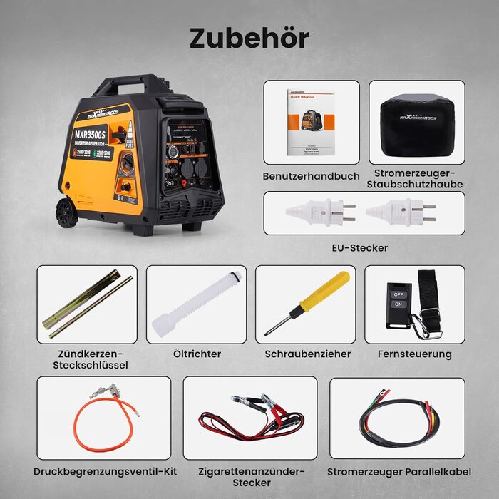 Інверторний генератор maXpeedingrods 3500W: тихий, портативний, бензин/LPG, USB, 230V для кемпінгу, дому, RV