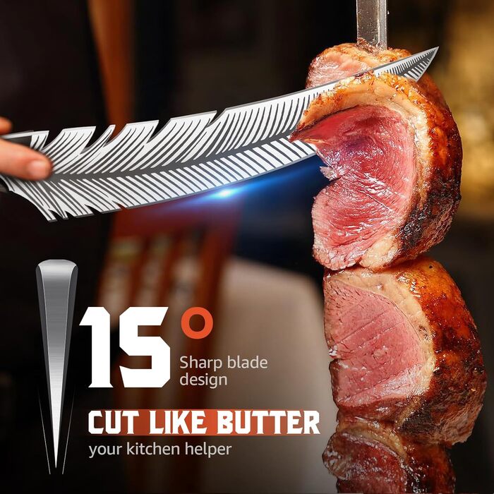 Японський кухонний ніж DRAGON RIOT: професійний, для гриля, з піхвою, для кухні, кемпінгу, приготування м'яса. Колір: коричневий